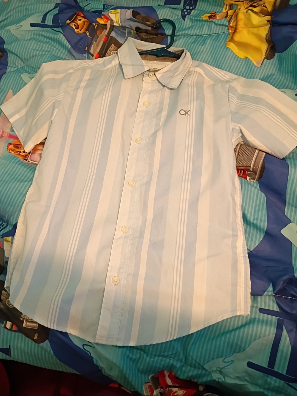Calvin Klein Jeans Light Blue & White Striped Short Sleeve Button-Up